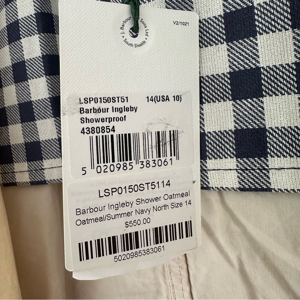 Free People Barbour Ingleby Shower Oatmeal Sz 10 NWT Color Block Contrast Collar - Picture 15 of 16